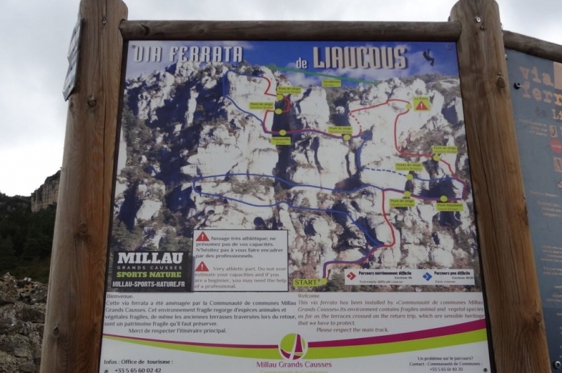 plan de la via ferrata de liaucous en aveyron près de millau